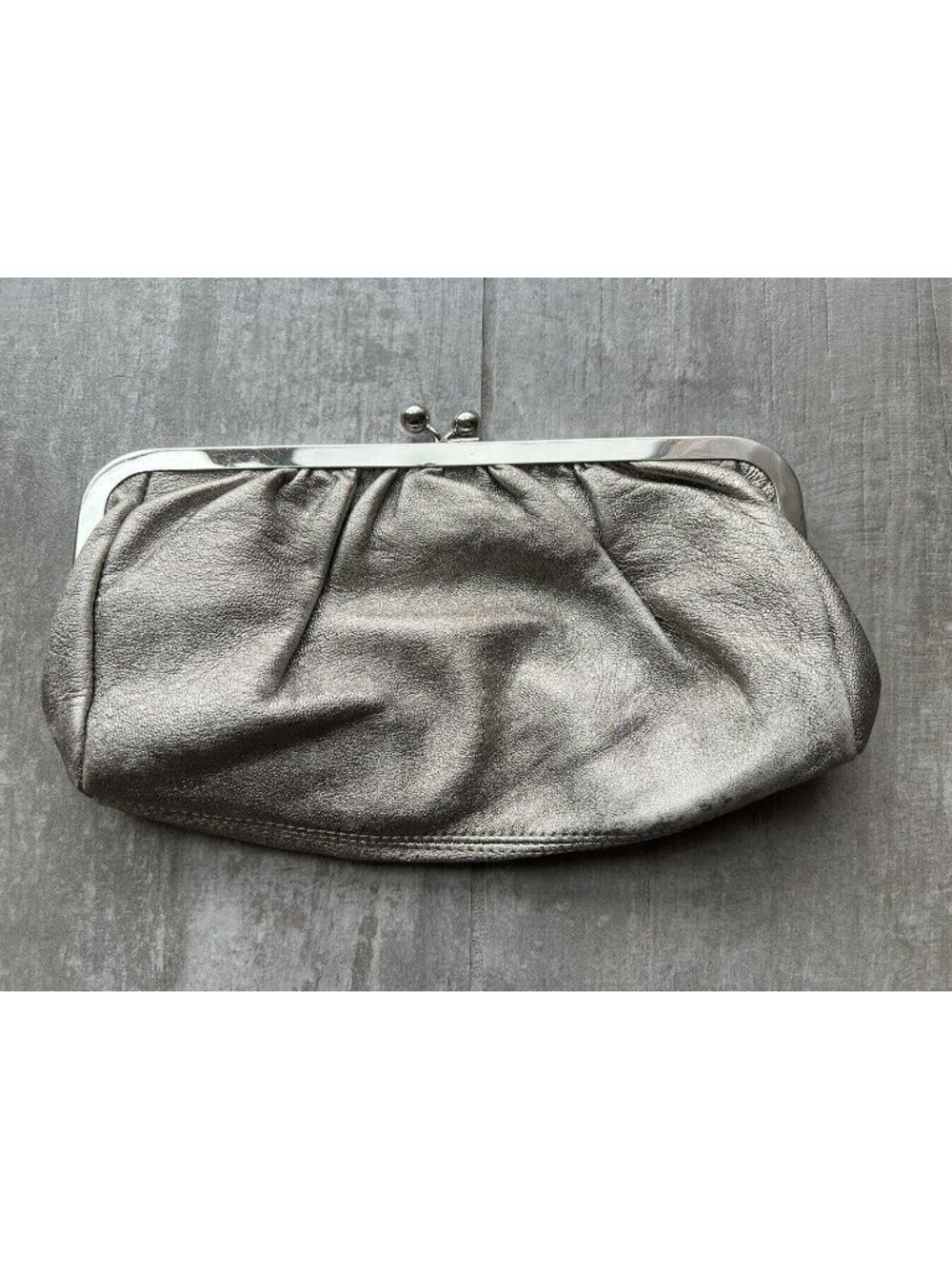 EXPRESS Pewter Silver Metallic Genuine Leather Clutch Purse Handbag Evening Bag